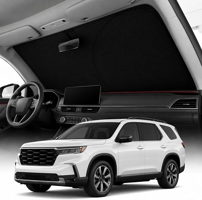 REEVAA 2026 3rd Pro Windshield Sunshade for 2016-2026 Honda Pilot | Dual-Layer Heat & Sun Defense, OEM Design | Foldable Sun Shade Car Accessories with Storage Bag
