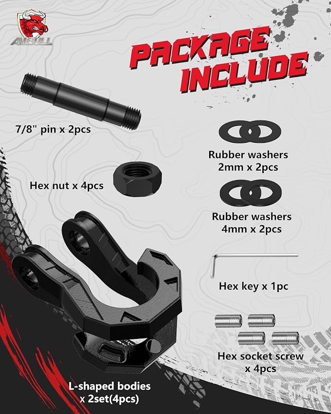 3/4" Easy Open D Ring Separate Shackles (17,600 lbs WLL) with 3/8" G80 S Shaped Tow Hook (11,200 lbs WLL) Off-Road Recovery Kit, Heavy Duty Winch Towing Combo, Black