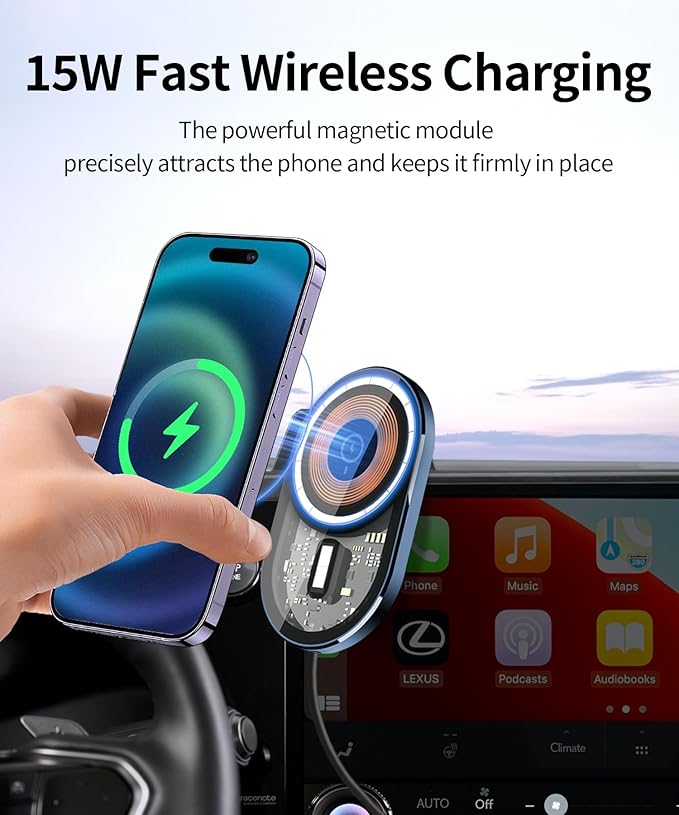 Wireless Charging Car Phone Holder for Lexus NX/NX Hybrid 2022-2026, 14" Screen Fixed Clip, 360° Rotation Car Phone Mount Compatible with MagSafe
