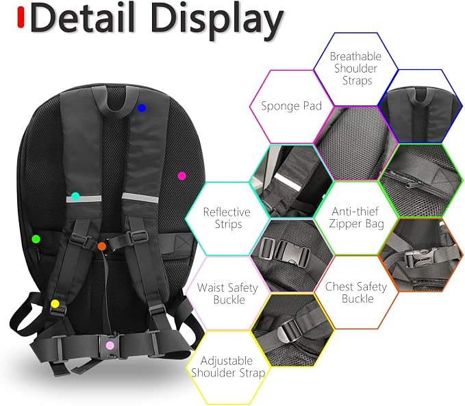 Motorcycle Backpack for Men, LED Backpack With DIY Programmable Full Color Screen, Hard Shell Large Capacity Waterproof Helmet Bag Laptop Backpack