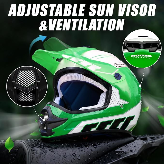 Youth Dirt Bike Helmet DOT Approved, Kids Motocross Full Face Helmet with Adjustable Goggles Riding Gloves & Storage Bag, Off-Road Sport Gear Set for Boys Girls ATV UTV
