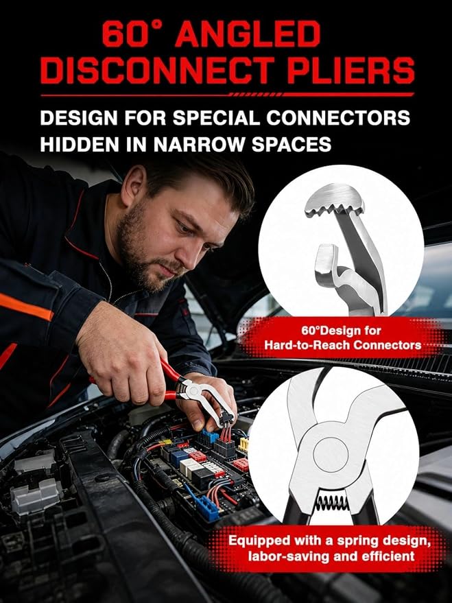 4-Piece Automotive Electrical Disconnect Pliers Set, 60-Degree Angled & Straight Connector Removal Tools for Ignition Coil, Fuel Line, MAF Sensor