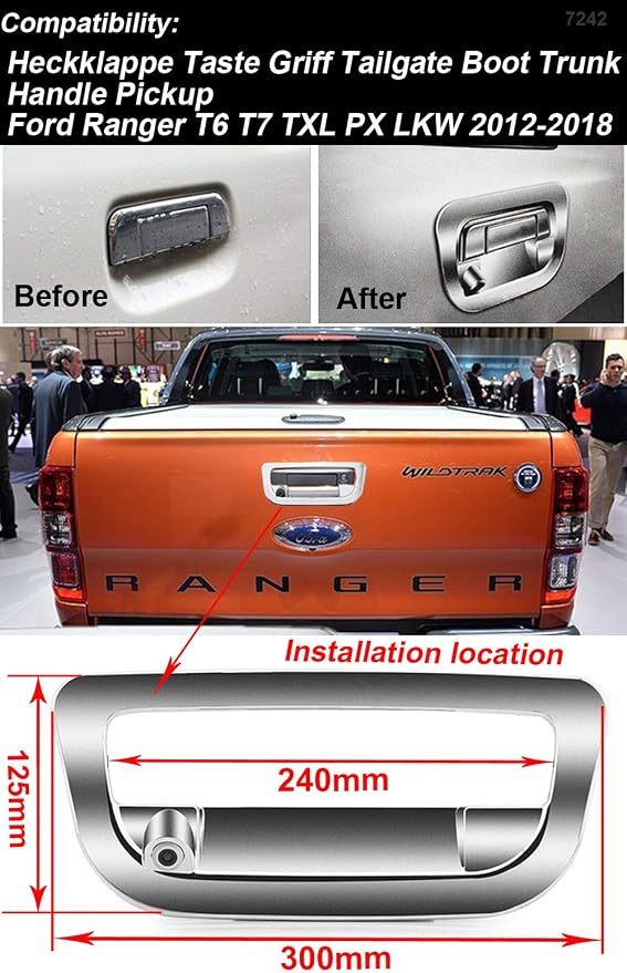 HD Trunk Handle Vehicle Camera Waterproof Tailgate car Rear View Back up Reverse Camera Parking for Heckklappe Taste Griff Tailgate Boot Trunk Handle Pickup Ford Ranger T6 T7 TXL PX LKW 2012-2018