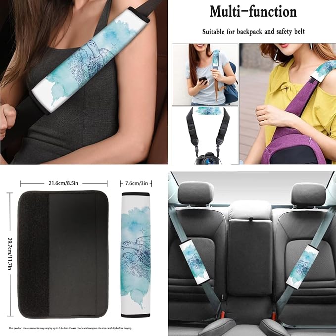 AFPANQZ 11 Pieces Car Accessories Set Sea Turtle Car Seat Covers Full Set with Hand Brake Cover + Gear Shift Knob Cover + Seat Belt Pads + Car Coaster + Steering Wheel Cover Blue Interior Decor