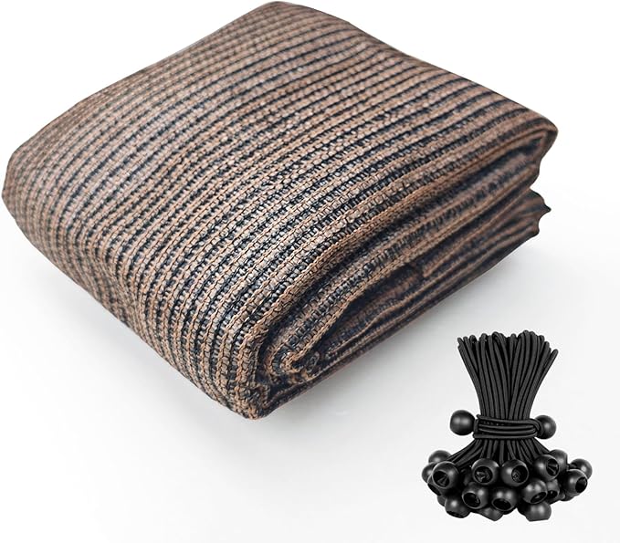 Shatex 90% Sun Shades for Patios 8X 12ft Shade Fabric Sun Shade Cloth Taped Edge with Grommets Sun-Block Mesh Shade for Pergola Cover Canopy Mocha, 12 Bungee Balls