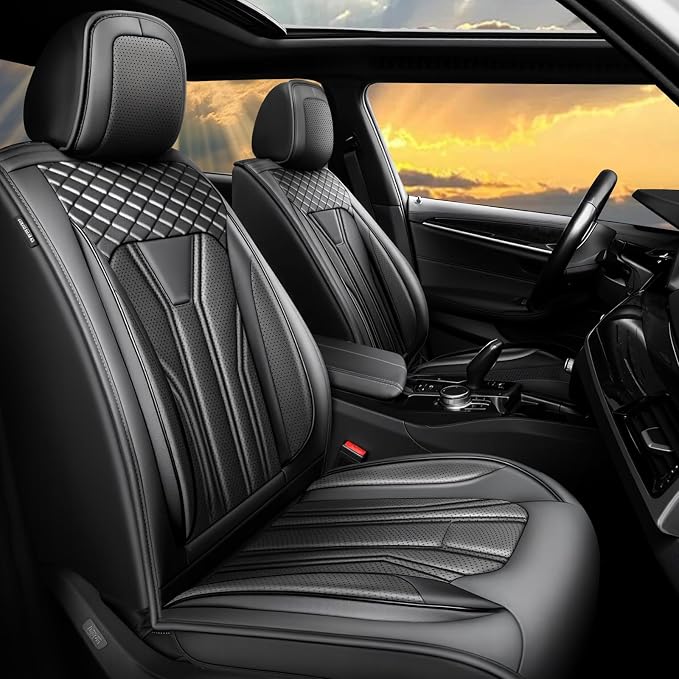 Fit Wrangler Car Seat Covers Premium Leather for Jeep Wrangler 2011-2025 2026. Waterproof， Anti-Slip, Scratch-Resistant & All-Weather Seat Cushion Protector (Full Set, All Black)