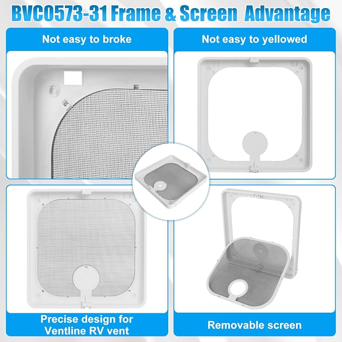 Roof Vent Frame Screen Replacement BVC0573-31 13.5"X13.5" Compatible with Ventadome Roof Vent V2092,V2094, V2110,V2119,V2310,V2392, Birch White