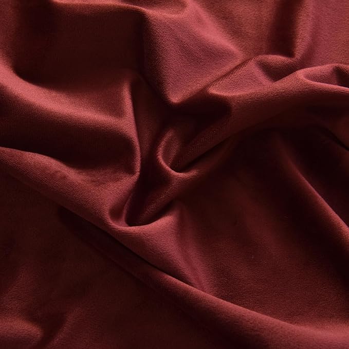 Roslynwood Luxury Soft Ruby Wine Velvet Curtains 63 inches Long Back Tab Thermal Insulated Blackout Window Drapes for Living Room/Bedroom/Dining Room, W52 x L63, 2 Panels