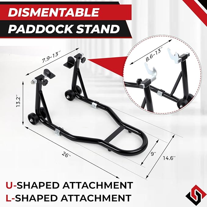Motorcycle Rear Wheel Stand,882lbs/400kg Load Capacity Lift with U + L Fork Swingarm Spool, Heavy Duty Rear Wheel Stand Motorcycle Lift Jack Stand, fit for Suzuki Yamaha Honda Kawasaki, Black