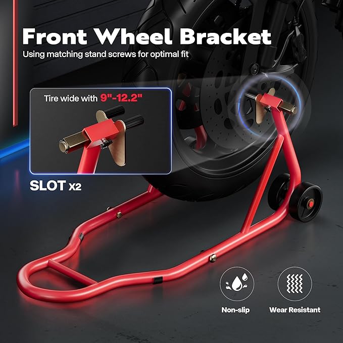 SPECSTAR Motorcycle Stands, 882 Lbs Capacity Front Rear Wheels Lift Combo with U+L Adjustable Swingarm Spool, Heavy Duty Paddock Stands fit for BMW Suzuki Yamaha Honda Kawasaki, Red