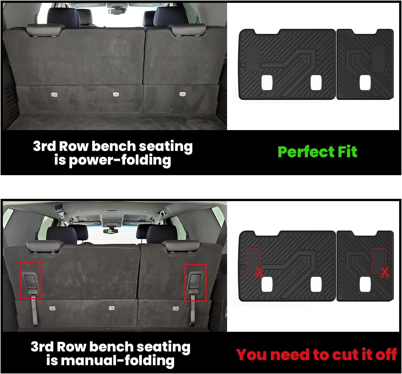 LASFIT Floor Mats & Cargo Liner with Backrest Mat 2015-2020(Only 7 Seat) for Chevy Suburban & GMC Yukon XL(Only Yukon XL, Not Fit Yukon), All Weather TPE Custom Fit Car Floor Liner, Not Fit 8/9 Seats
