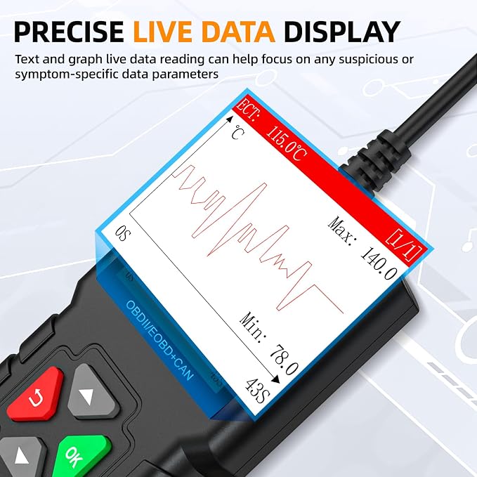 YA-201 Obd2 Scanner, Full OBD2 Modes Check Engine Code Reader After 1996 All OBDII/EOBD/KOBD/CAN Cars, O2 Sensor EVAP Systems, Battery Test,Live Data Stream,Plug & Play