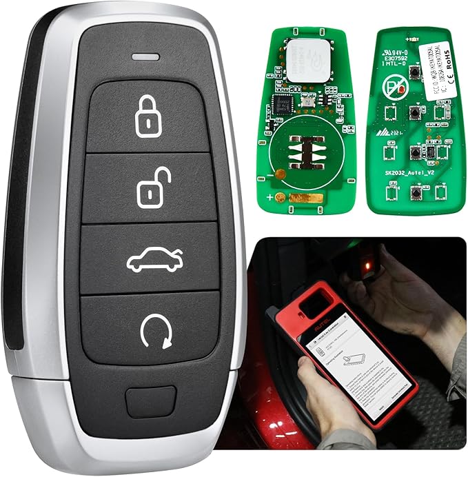 Autel Original Blank Key, IKEYAT004CL, 2026 Programmable Universal Key Fob Replacement, 4-Button OE-Quality for 700+ Vehicles, OBD Learning, Dual-Band, 130FT Remote, Work w/ KM100 Scan Tool