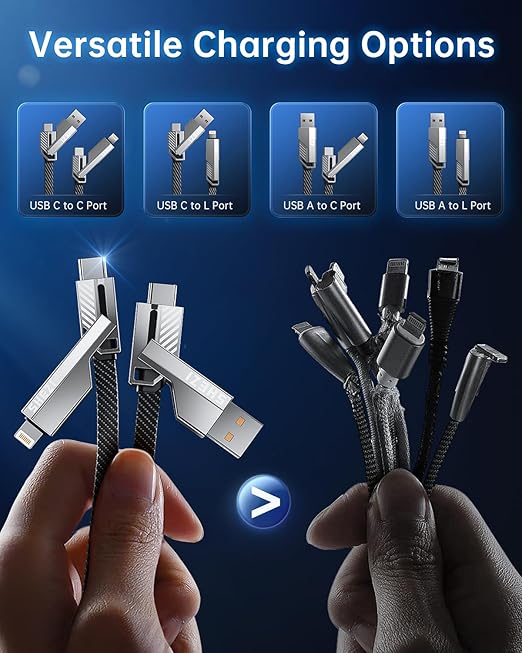 [One is Enough] 4-in-1 Compatible with USB C to Lightning Cable, 45W High-Speed Charging & Fast Data Transfer,CarPlay & Android Auto Support Multi Charger Cord Combo for iPhone/Samsung/iPad,3FT