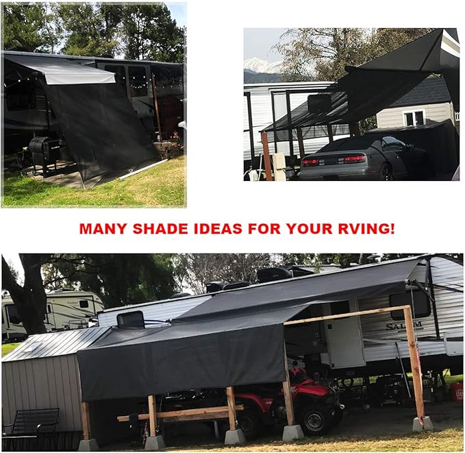 Shadeidea RV Sun Shade Screen for RV Awning - 10' X 18' 5'' (fit for 19' Awning) Black Mesh Sunshade Motorhome Camping Trailer Screen Shade UV Sunblocker Canopy Sunscreen - 3 Year Warranty