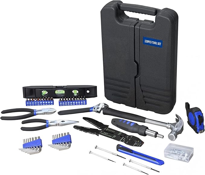 GSTANDARD 129-Piece Mechanic Tool Set | General Household Hand Tool Kit with Plastic Storage Case