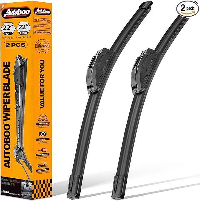 AUTOBOO 22 + 22 Windshield Wipers Replacement for F150 2025 2024 2023-2009,Silverado 1500 2024-2019,Sierra 1500 2024-2019,RAM 1500 2018-2011 Original Factory Quality J/U Hook