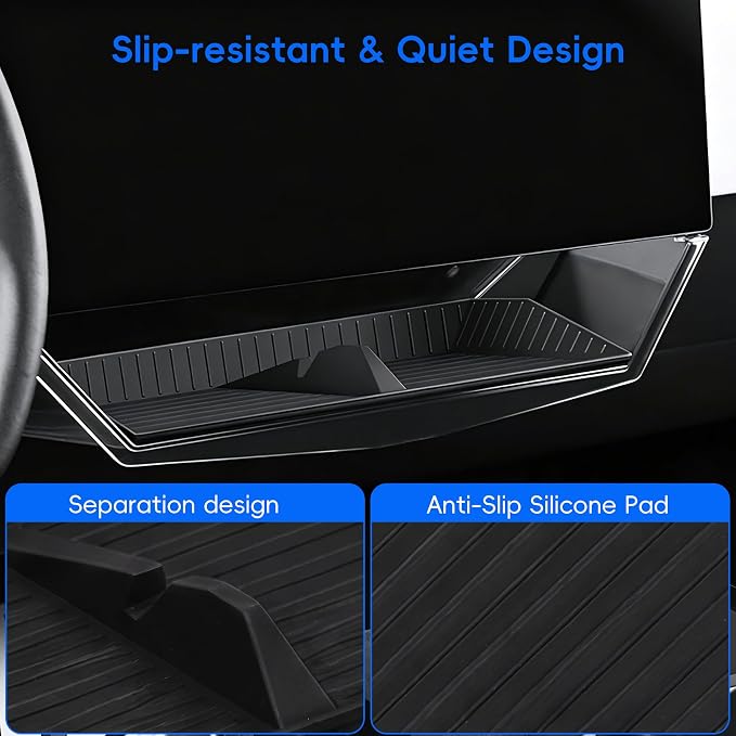 Under Screen Storage Box for 2024 2025 2026 Tesla Cybertruck, Center Console Hidden Dashboard Organizer Tray with Anti-Slip Liner, Quick & Stable Installation Cybertruck Interior Accessories