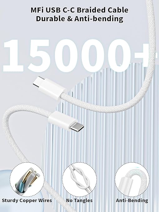 iPhone 17 16 Pro Max Charger Fast Charging,20W Fast Charging USB-C Block[Apple MFi Certified]with 6ft USB-C Woven Cord Cable for iPhone 17 16 15 Pro Max,iPhone Air,iPad Pro/Air/Mini,20W USBC Charger.