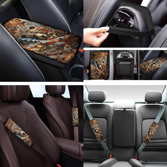 Camouflage Bear 12 Pack Car Seat Covers Full Set with Steering Wheel Cover Arm Rest Cover Car Cup Coasters Auto Seat Belt Cover Easy to Install Universal Fit for Vehicles,Cars,Suvs