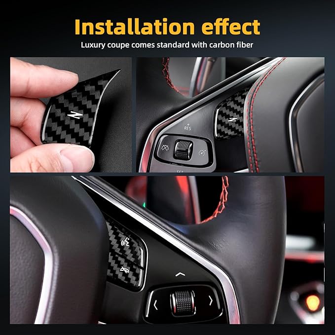 Real Carbon Fiber Steering Wheel Button Covers - 3PCS for Corvette C8 2020 2021 2022 2023 Carbon Fiber Accessories, Anti-Scratch Protective Accessories (Without Heating Button, Black)