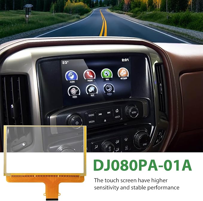 DJ080PA-01A Touch Screen Digitizer Replacement (8''), Compatible with Chevy gmc, 2014-2019 Sierra Suburban Acadia Terrain Yukon Canyon, Silverado Tahoe Colorado, Mylink Touchscreen Radio Navigation