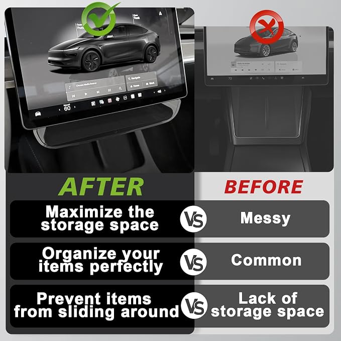 BestEvMod Under Screen Storage Compatible with New 2026 2025 Tesla Model Y Juniper Accessories Magnet Install No Tape Needed Behind/Lower Screen Dashboard Organizer Tissue Holder (Black)