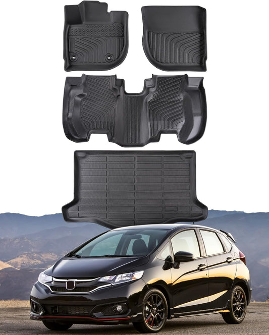Car Floor Mats for Honda Fit : 2015-2020 (Not for Manual Transmission) Cargo Trunk Liner, Accessories All Weather Rubber Custom Fit for Honda Fit 2020 2019 2018 2017 2016 2015 SUV 5-Seat Models Black