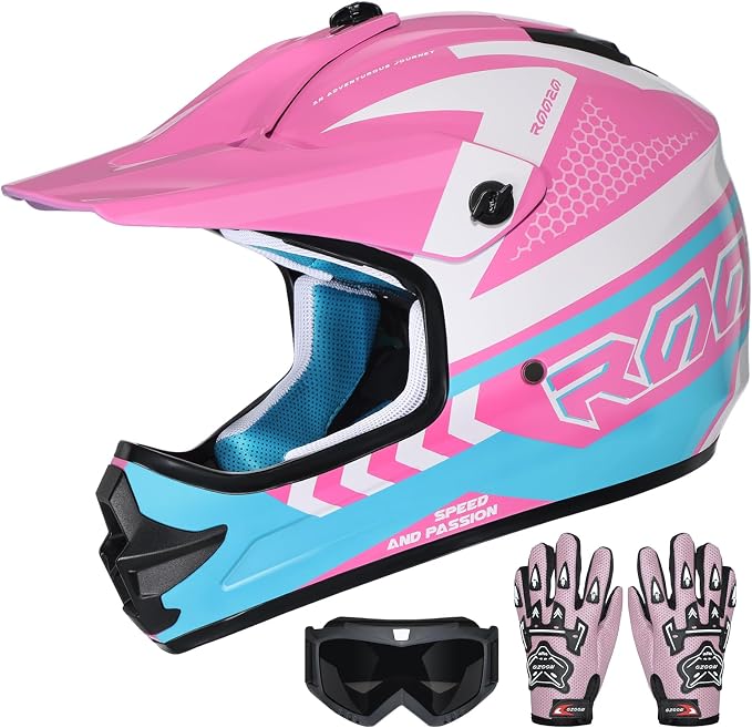 Youth Dirt Bike Helmet DOT Approved, Kids Motocross Full Face Helmet with Adjustable Goggles Riding Gloves & Storage Bag, Off-Road Sport Gear Set for Boys Girls ATV UTV