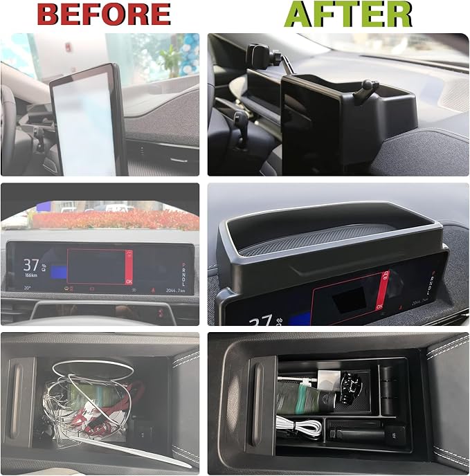 BestEvMod AOSK Center Console Organizer & Dash Tray & Screen Back Organizer Compatible with 2021-2024 Mustang Mach E Accessories 3PCS Set Storage Box Middle (V1 Console + Screen Back + Dash)