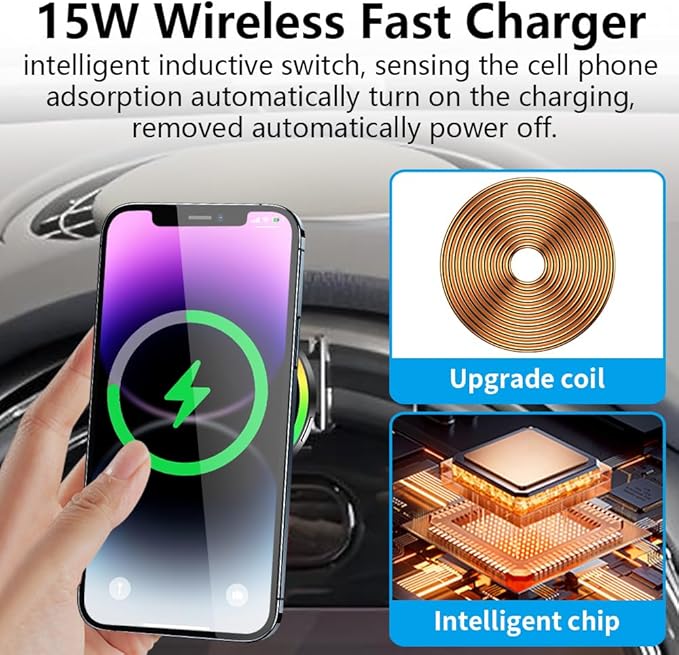 Car Magnetic Phone Holder Mount for MINI F54 F55 F56 F57 F60 [ 2022 2023 2024 F-Series Clubman/Convertible/Hardtop 2 & 4 Door] and 2021-2024 Countryman Auto Accessories Best Fast 15W Wireless Charger