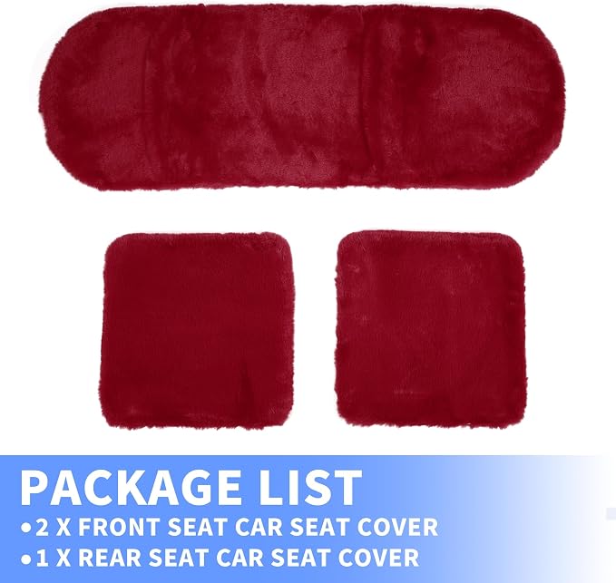 X AUTOHAUX Universal Car Seat Cover Set Car Seat Cushion for Front Rear Seat Shearling Wool Seat Mat Wine Red 1 Set