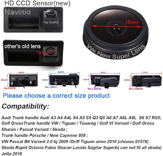 HD car rear view camera parking reverse back for Audi A3 A4L S4 A5 Q3 Q5 A7 A6L A8L S6 S7 RS5 VW Golf Tiguan Touareg Sharan Passat Sagitar Skoda Rapid Octavia Fabia superb (Model A=110*50mm)