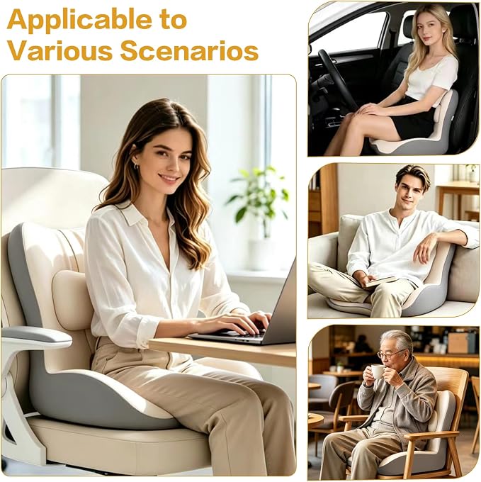 Office Chair Cushion with Adjustable Lumbar Support Pillow, Ergonomic Memory Foam Seat Cushion for Desk Chair, Tailbone Pressure Relief Cushion with Back Support Pillow for Car Seat