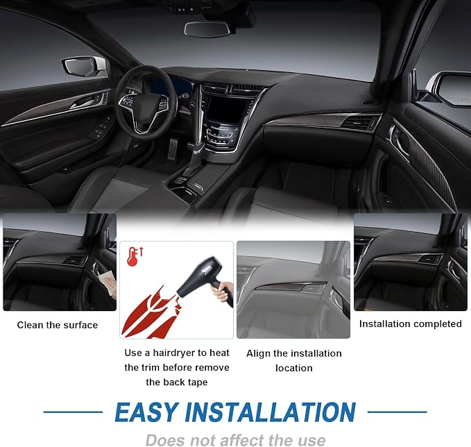 Real Carbon Fiber Dashboard Panel Trim Inner Door Panel Trim Compatible with Cadillac CTS 2014-2019, Interior Decor Sticker Accessories