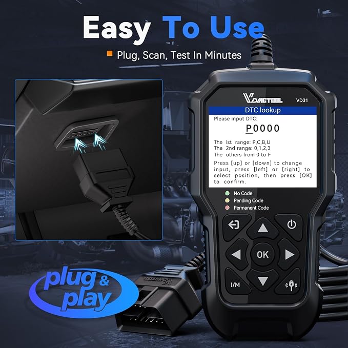 VDIAGTOOL VD31 Enhanced OBD2 Scanner, 3-in-1 Check Engine Code Reader, OBD2 Scanner Diagnostic Tool with Car Battery Tester & Car Key Battery Tester, Car Code Reader for Cars and Trucks All Cars 1996+