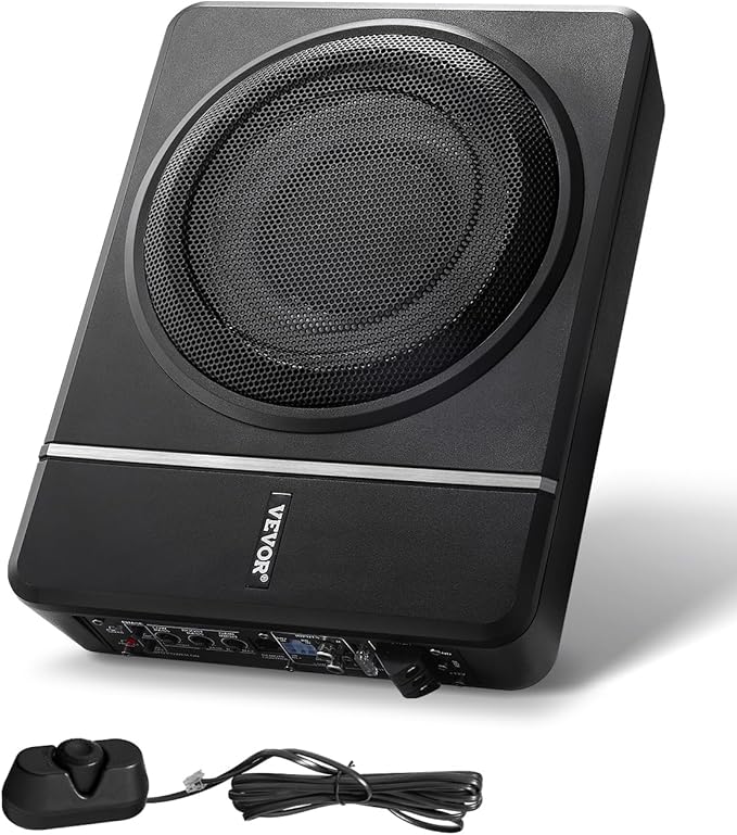 VEVOR 8" 240W Underseat Car Subwoofer, Slim Powered Car Subwoofers Under The Seat, Low Profile Audio Sub Built-in Amplifier, High/Low Level Input & Volume Controller for SUVs, Car, Truck, RV