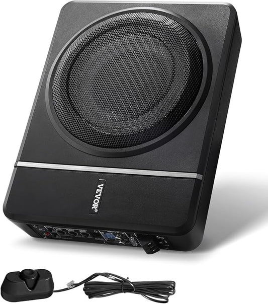 VEVOR 8" 240W Underseat Car Subwoofer, Slim Powered Car Subwoofers Under The Seat, Low Profile Audio Sub Built-in Amplifier, High/Low Level Input & Volume Controller for SUVs, Car, Truck, RV