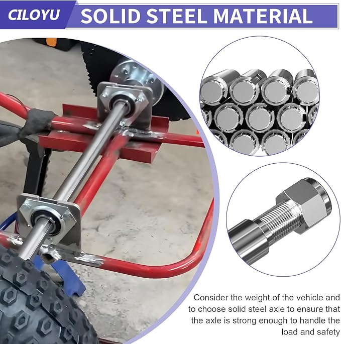 Heavy Duty DIY Steel 44" Go Kart Live Axle Kit 1" Diameter 3/4" Step Down 3/4-16" Fine Thread Ends 1/4" Keyway Replacement for Go Kart Cart ATV Quads Dune Buggies with Rear Axle Bearing Kit