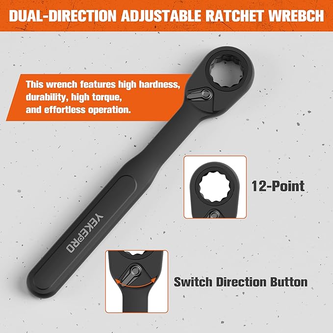 14-Piece 3/8" SAE Pass-Through Socket Set with Reversible Ratchet, Non-Slip Extractor Sockets for Damaged & Stubborn Fasteners