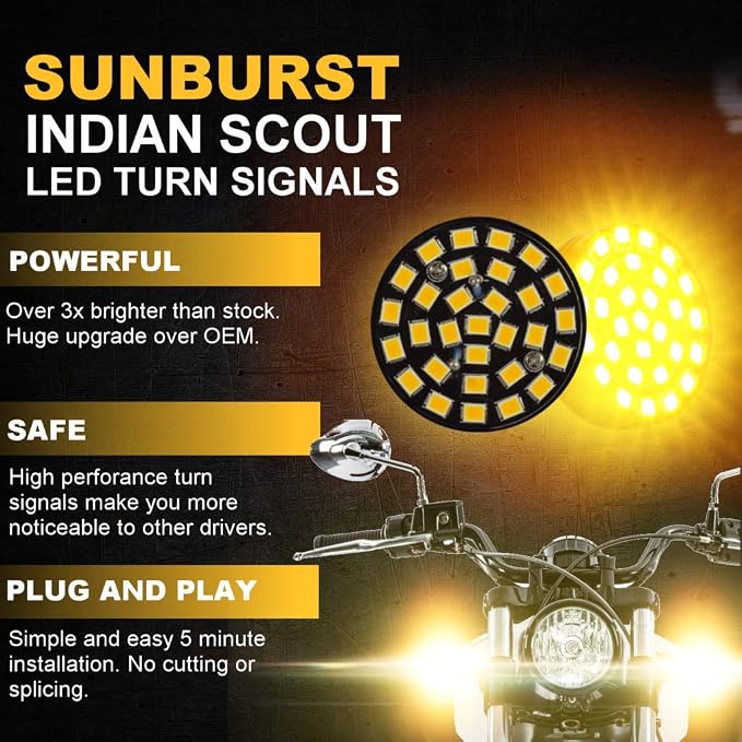 Eagle Lights Sunburst LED Front and Rear Turn Signals, fits Indian Scout, Pair of 2
