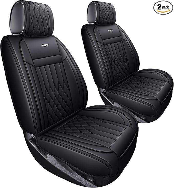 Aierxuan 2Pcs Front Chevy Silverado GMC Sierra Car Seat Covers, Custom Fit 2007-2026 1500 2500 HD 3500 HD Crew, Double, Extended Cab or Pickup Truck, with Waterproof Faux Leather (Black)