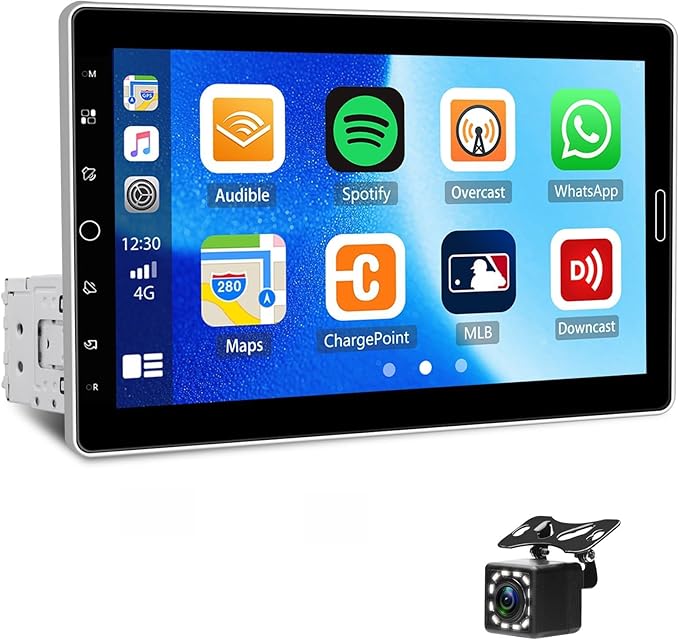 Single Din Car Stereo with Wireless Carplay Android Auto 10.1 Inch IPS Touchscreen Car Radio with Mirror Link Bluetooth 5.2 Handsfree FM RDS EQ USB SWC Car Audio Receiver Backup Camera