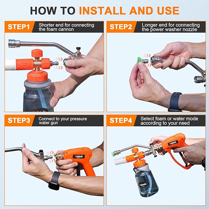 Kebtek Dual Connector Accessory For Pressure Washer Double Tip Attachment For Soap Cannon, 5 Sprayer Nozzles 1/4" Quick Connect Pressure Washer Accessories Ideal for Car Boat Driveway Detailing