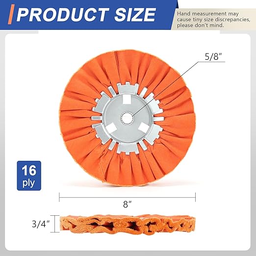 8" Orange Airway Buffing Wheel,5/8'' Arbor Hole,16 Plys/Medium Polishing for Angle Grinder,2PCS