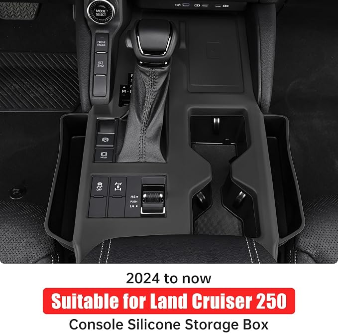 Console Silicone Storage Box for 2024-2025 2026 Toyota Land Cruiser 250 1958 Prado LC250 J250 Center Cup Wireless Charging Pad Seat Seam Storage Box Interior Tuning Accessories (Black) 1