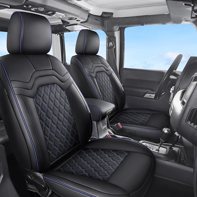 Huidasource Fit for Front Seat Covers for Chevy Silverado, Front Seat Covers for GMC Sierra 1500 2007-2026, 2500HD 3500HD 2015-2026 Crew Double Extended Cab, Front Chevy Seat Cover Nappa, Black&Blue