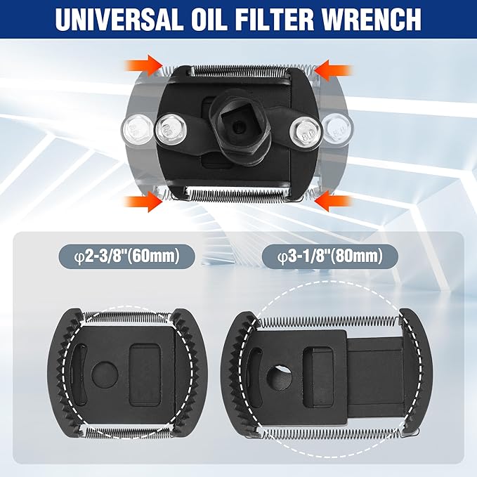 WORKPRO Universal Oil Filter Wrench (2-3/8 to 3-1/8") Adjustable with Auto-Clamp Spring, Oil Filter Removal Tool, Oil Filter Change Set, Ideal for Engine Filters, Conduit, & Fittings