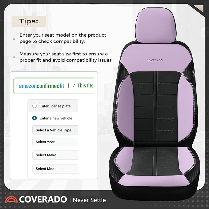 Coverado Car Seat Covers Full Set Leather Full Coverage Waterproof Seat Cover Car Seat Protector Cushion Universal Fit for Most Cars SUV Trucks, Purple&Black