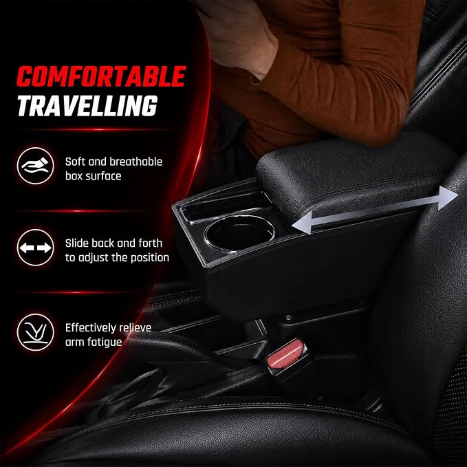 Car Armrest Box Compatible with Honda Fit Jazz Hatchback 2009-2013 Accessories Storage Center Console Double Layer Armrest Organizer Box with Cup Holder Black Stitching